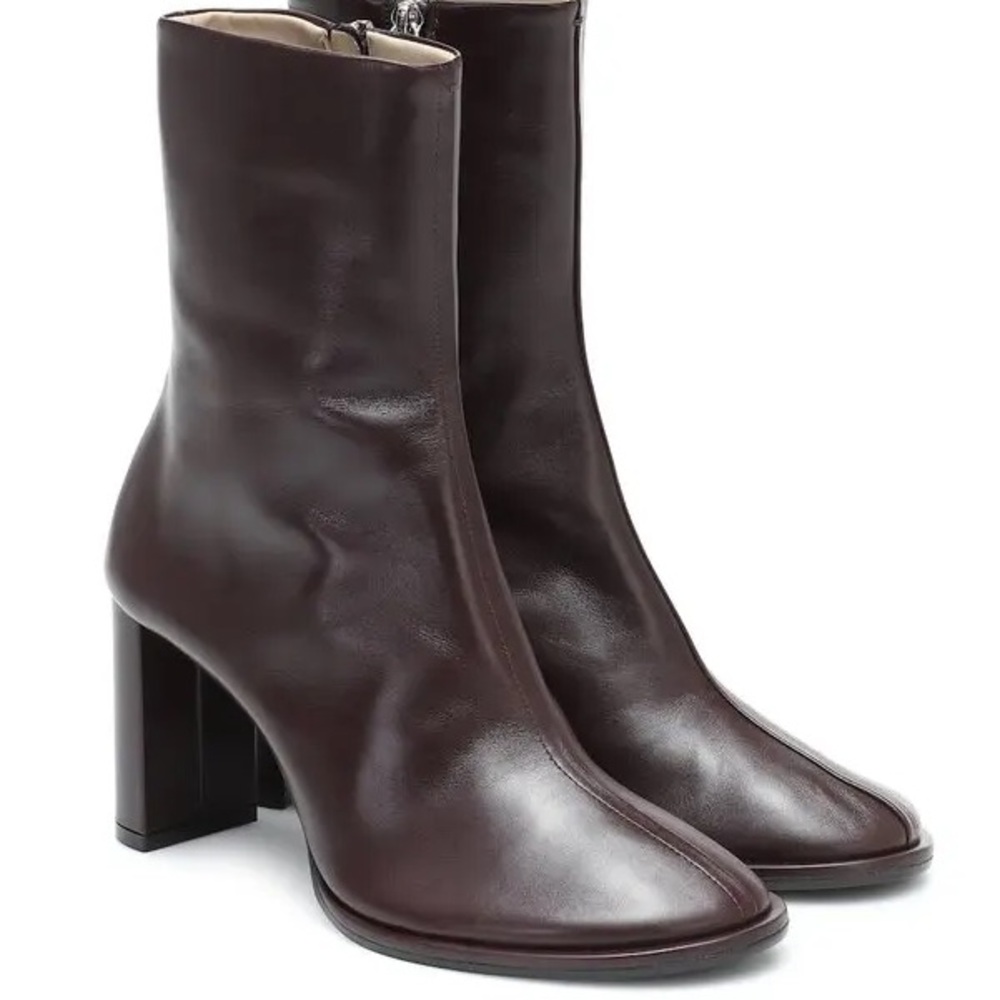 The Row Dark Brown Leather Heeled Boots